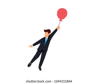 Businessman Hanging with a Balloon and Flying Illustration