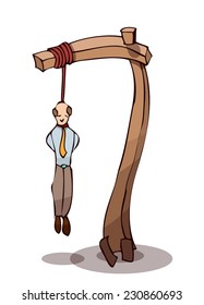 Businessman Hanging from the Gallows, Vector Illustration isolated on White Background.