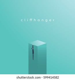 Businessman hanging on a cliff as a symbol of business risk or challenge. Eps10 vector illustration.