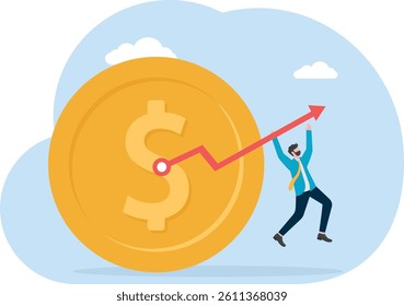 Businessman is hanging on the dollar's pointer, business concept, wb and articles design,vector

