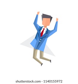 Businessman happily jumping cartoon vector Illustration on a white background