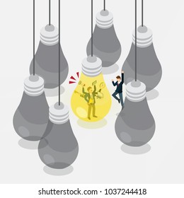 businessman happy for best idea creative in light bulb concept