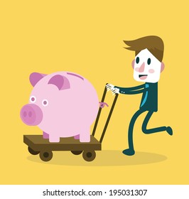 Businessman happy with big piggy bank. money saving . Business and investment concept. vector