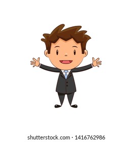 Businessman, happy child open arms