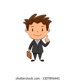 Businessman, happy child thumbs up