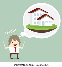 businessman is happy, dream luxury house, business concept