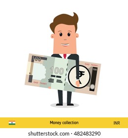 Businessman happy to earn money. Saudi Arabian Riyal banknote vector illustration.