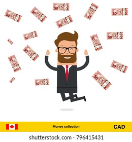Businessman happy to earn a lot of money. Yen banknote vector illustration.