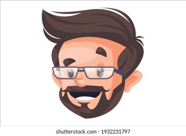 El hombre de negocios está con una expresión de cara feliz. ilustración gráfica vectorial. individualmente sobre un fondo blanco.