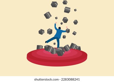 Businessman happy with Falling gift boxes. concept of achieve financial freedom, income or salary increase or career opportunity