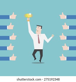 Businessman happy to get trophy - Vector 