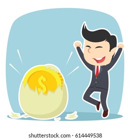 businessman happy got his coin hatched from egg