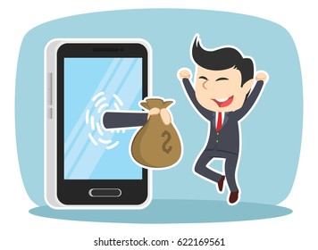 businessman happy got money from smartphone