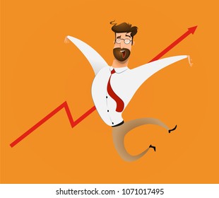 Businessman happy of the grow currency. Vector cartoon illustration.