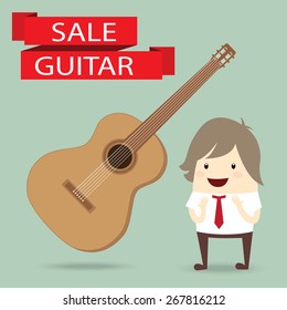 businessman is happy, with guitar on sale