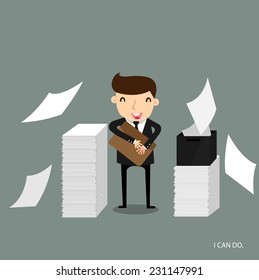 Businessman happy with many job and he can do it all , vector ,illustrator.