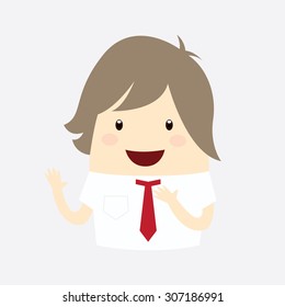 businessman is happy presentation with show hand isolated background, business concept