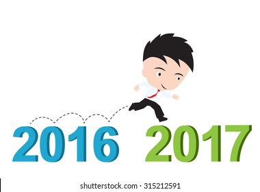 businessman happy to running from 2016 to 2017, new year success concept, presented in vector form