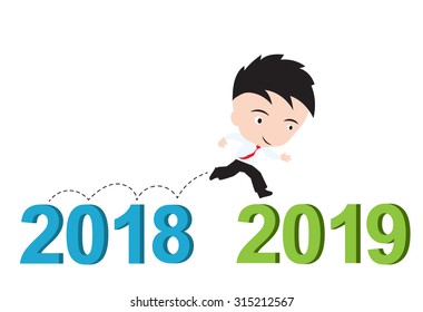 businessman happy to running from 2018 to 2019, new year success concept, presented in vector form