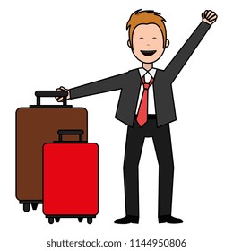 businessman happy with suitcase avatar character