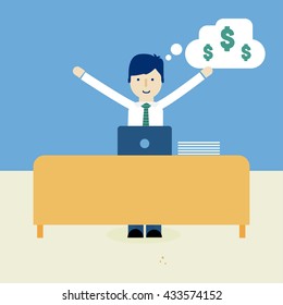 Businessman happy at work.