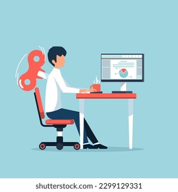 Businessman happy working concept. Energy people for winding up. Power working for a long time. Vector illustration cartoon flat design.
