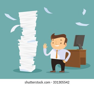 Businessman happy working. Vector flat illustration