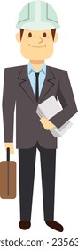 Businessman in hard hat. Cartoon engineer character