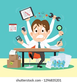 Businessman hard work, illustration vector cartoon