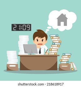 Businessman hard work on office vector illustration  