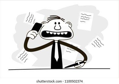 Businessman hard working. Funny vector.