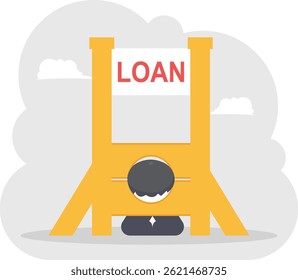 Businessman hard working in loan guillotine, illustration vector cartoon