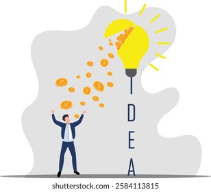 A businessman has a brilliant idea that brings money, innovation, and creativity to make profit investment or financial planning.