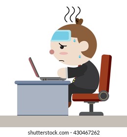 businessman has a fever while working cartoon vector