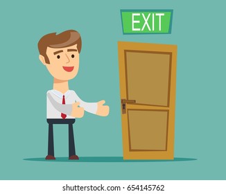 Businessman has found exit, concept. Stock vector illustration for poster, greeting card, website, ad, business presentation, advertisement design