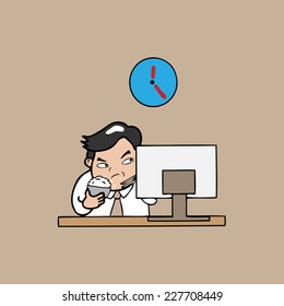 Businessman has lunch at work cartoon vector