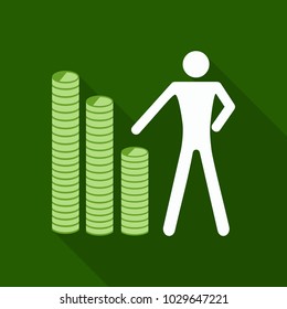 Businessman has money in flat style with shadow.