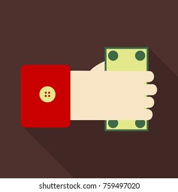 Businessman has money in flat style with shadow. hand hold paper bill.