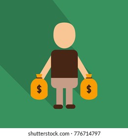 Businessman has money in flat style with shadow.