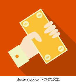 Businessman has money in flat style with shadow. hand hold paper bill.