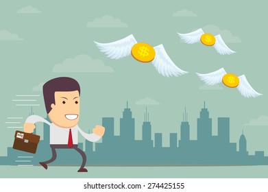 Businessman has no money - a man in search of money. Stock Vector illustration.