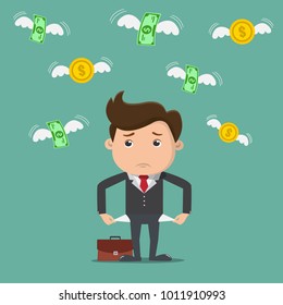 Businessman has no money. Vector illustration.