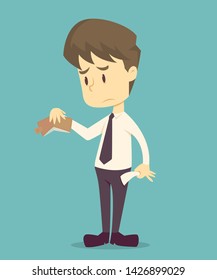 Businessman has no money.cartoon of business,employee unsuccess is the concept of the man characters business, the mood of people, can be used as a background, banner,infographic. illustration vector