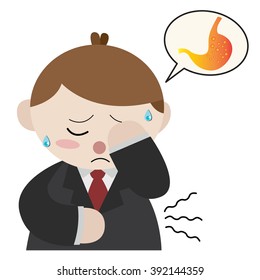 businessman has a stomach ache cartoon vector