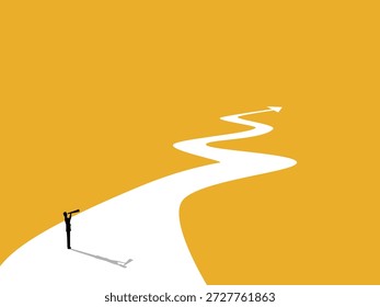 businessman has a vision for the future, guided by an arrow.