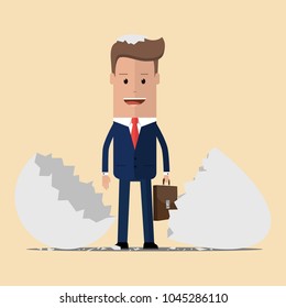 Businessman hatched from egg. Vector illustration