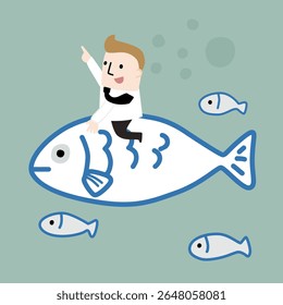 businessman have bigger fish to try cartoon illustration