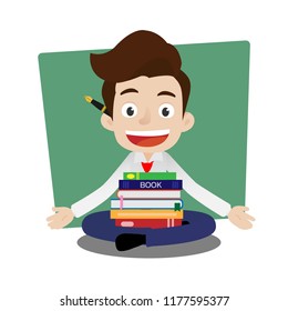 Businessman have the idea of using laptop to create online business, Cartoon vector illustration