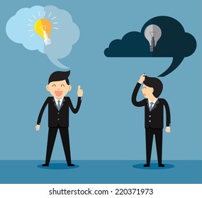 Businessman have no idea with businessman get idea, Businessman concept 