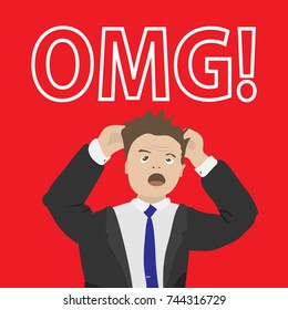 Businessman have a problem and screaming. Vector illustration.